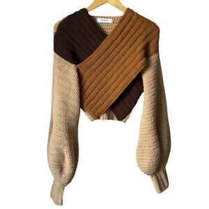 Elexiay Amelia Hand Crochet Cropped Knit Sweater Size Small